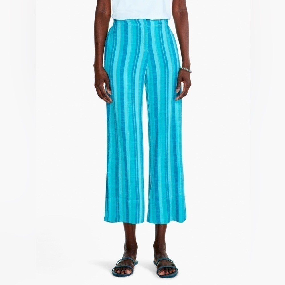 NIC+ZOE Overdyed Horizon Blue striped wide leg pants size 14
